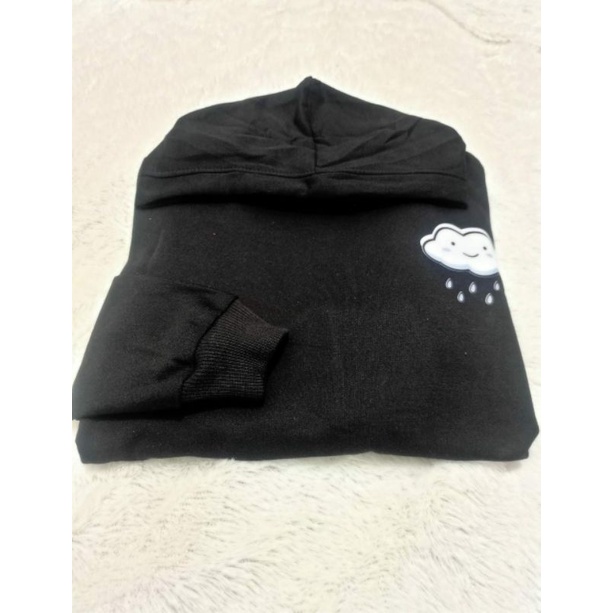 Sweater Hoodie Wanita Kekinian Korea Cloud Rain Sweter bahan fleece tebal-HITAM
