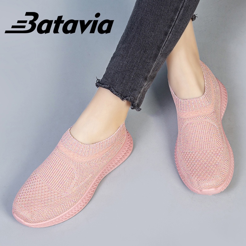 Batavia Merah Jambu sepatu kanvas wanita rajut sepatu wanita sepatu tanpa tali hitam Sepatu Wanita Sport Women Sneakers A117-2