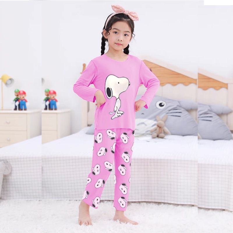 Baju Tidur Anak PP Perempuan dan Laki Usia 1 - 7 Tahun Stelan Celana Panjang Snoopy