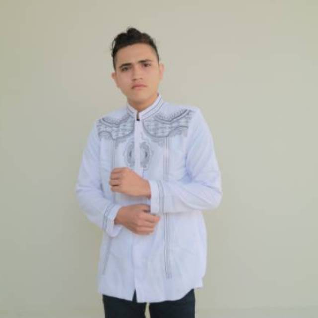 New Baju Pria Muslim Dewasa Jasko Jas Koko Putih Baju Koko Lengan Panjang Bordir Al Muttaqin JKH 144