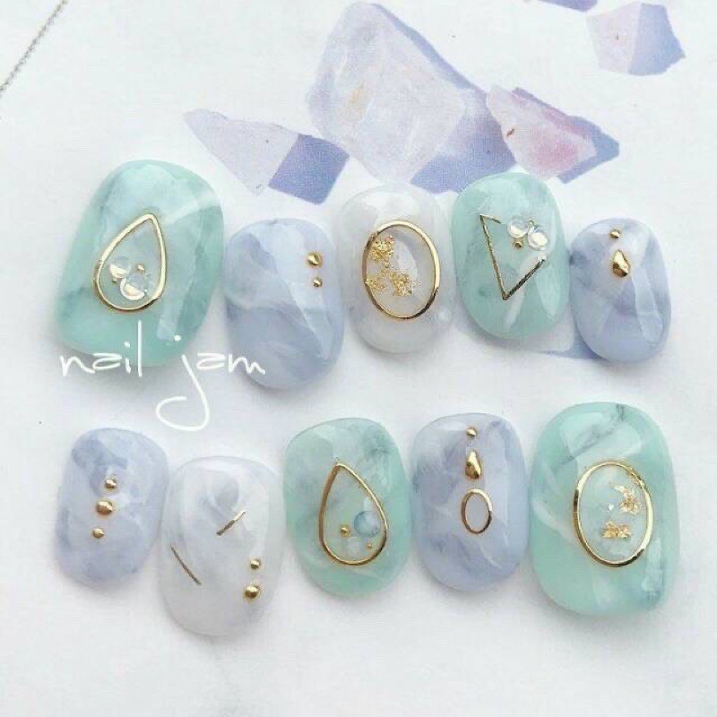 Ring all shape metal gold frame japan nailart hiasan bentuk bulat hati aksesoris nail art accesoris