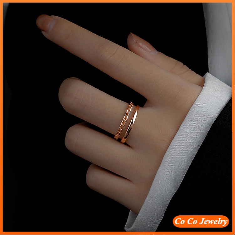 Korean Double-layer Parallel Opening Adjustable Ring Female Ins Simple Personality Simple Ring Female Fashion Jewelry Accessories Gift