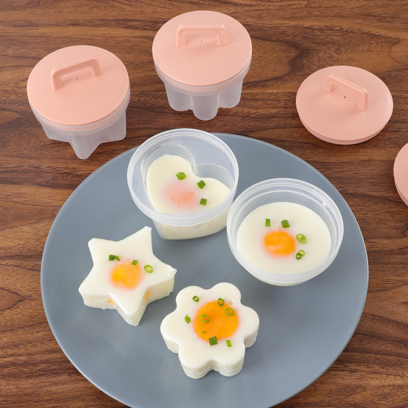 5pcs / Set Cetakan Telur / Cokelat / Pudding / Pancake Bentuk Bintang / Hati / Bunga Dengan Tutup Untuk Anak