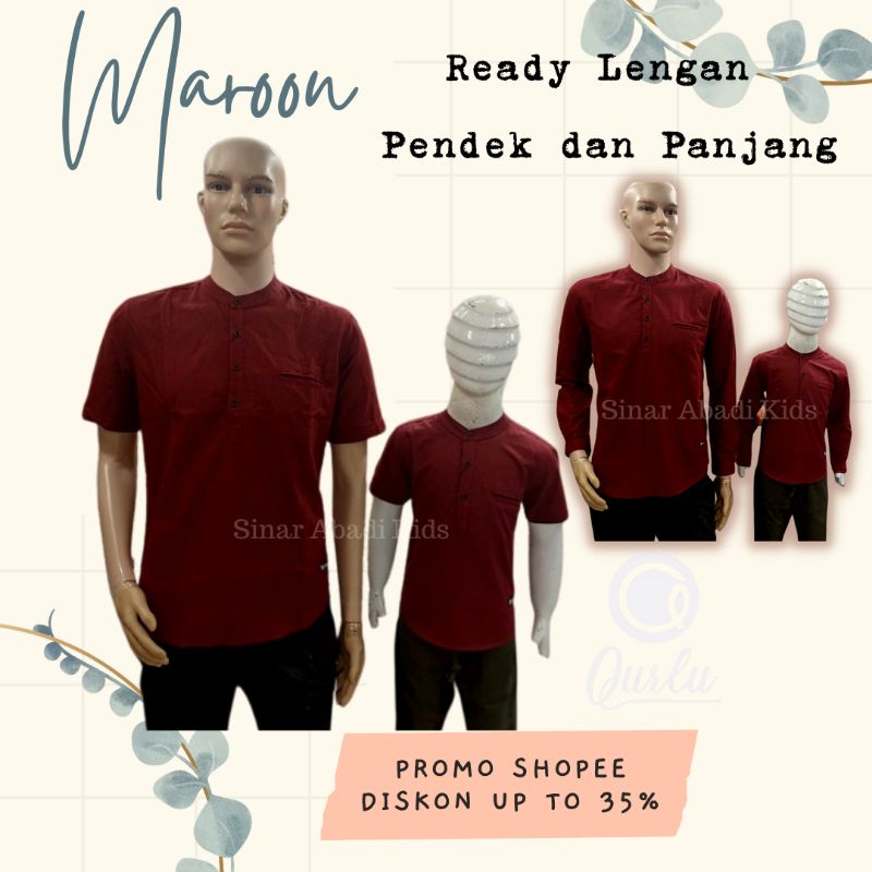 Qurlu - Kemeja Koko Dewasa/Anak warna MAROON tua (baju couple ayah dan anak laki-laki) Baju Koko Pria