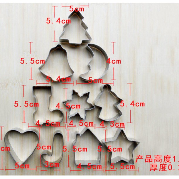 10pc stainless christmas cookie cutter / cetakan kue natal - xmas tree