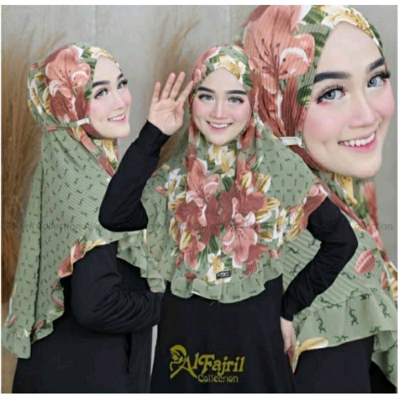 hijab bergo plisket motif bunga