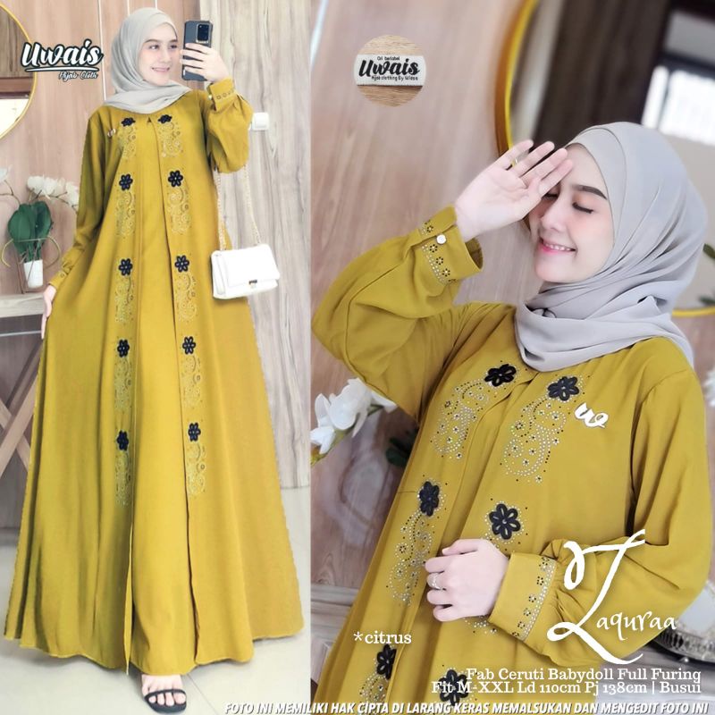 Baju gamis TERLARIS TERMURAH Zaquraa Dress ori by Uwais bahan ceruty premium baju lebaran murah