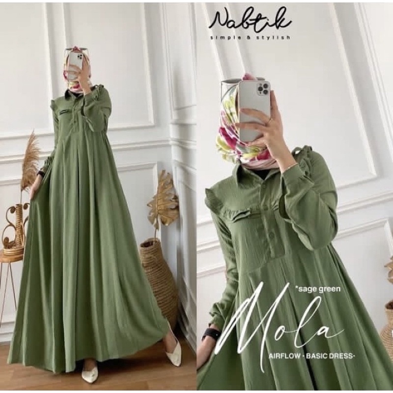 PGMT - TERMURAH MOLA DRESS CRINKLE AIRFLOW GAMIS POLOS MUSLIMAH WANITA