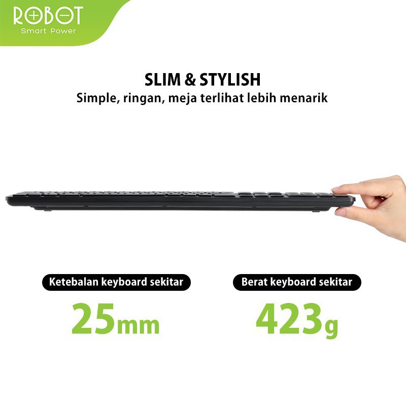 ROBOT KM4000 Wireless Keyboard and Mouse Combo Silent Key Black - Garansi Resmi 1 Tahun