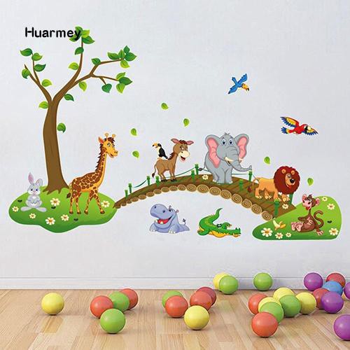 Stiker Dinding Decal Desain Kartun Binatang Hutan Dapat Dicopot