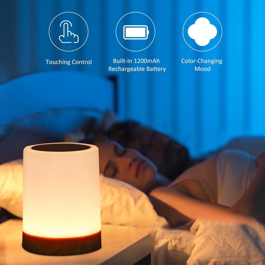 Lampu meja minimalis Modern sensor sentuh Lampu Tidur lampu baca lampu hias sensor sentuh Touch Bedside LED Night Light 3W minimalis dekorasi kamar USB Rechargeable Touching Control Bedside Light Dimmable Table Lamp Warm White &amp; RGB Night Light for Living