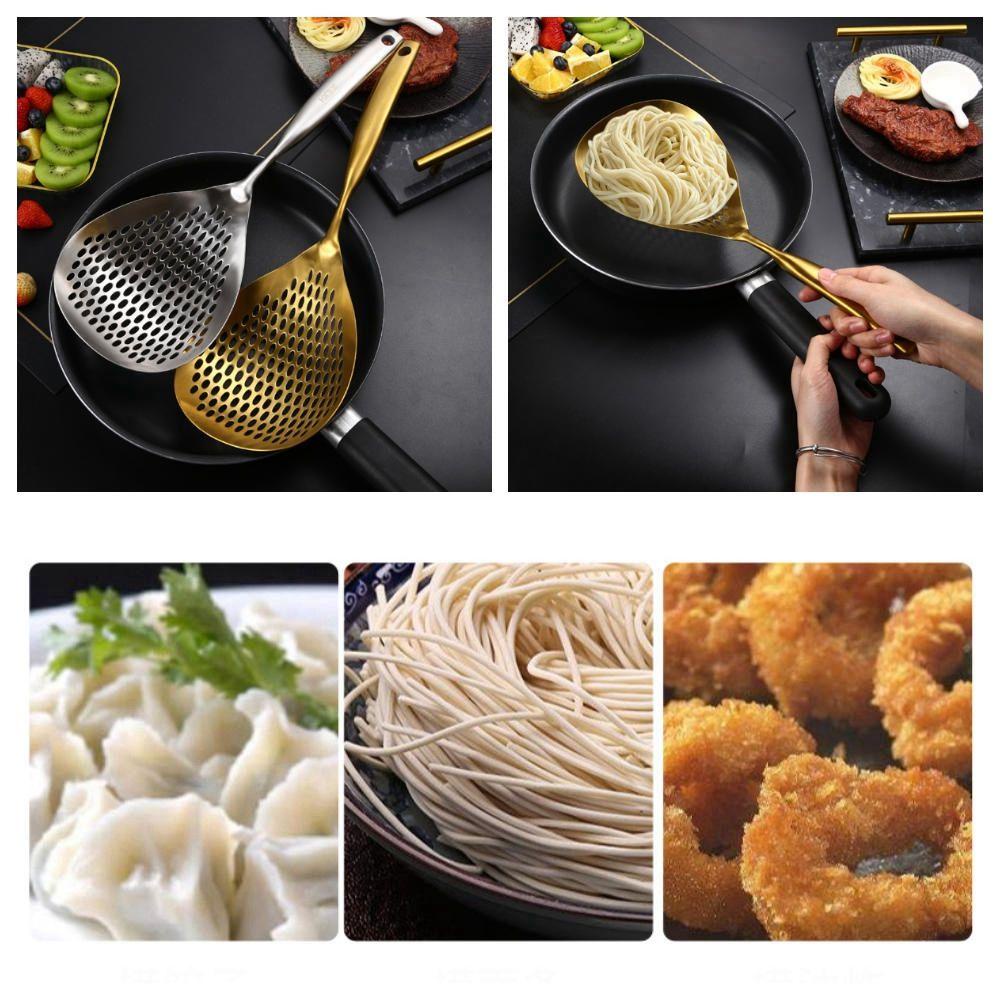 【 ELEGANT 】 Skimmer Slotted Ladle Fat Oil Skim French Fries Alat Dapur Saringan Minyak Mie Saringan Sendok Masak