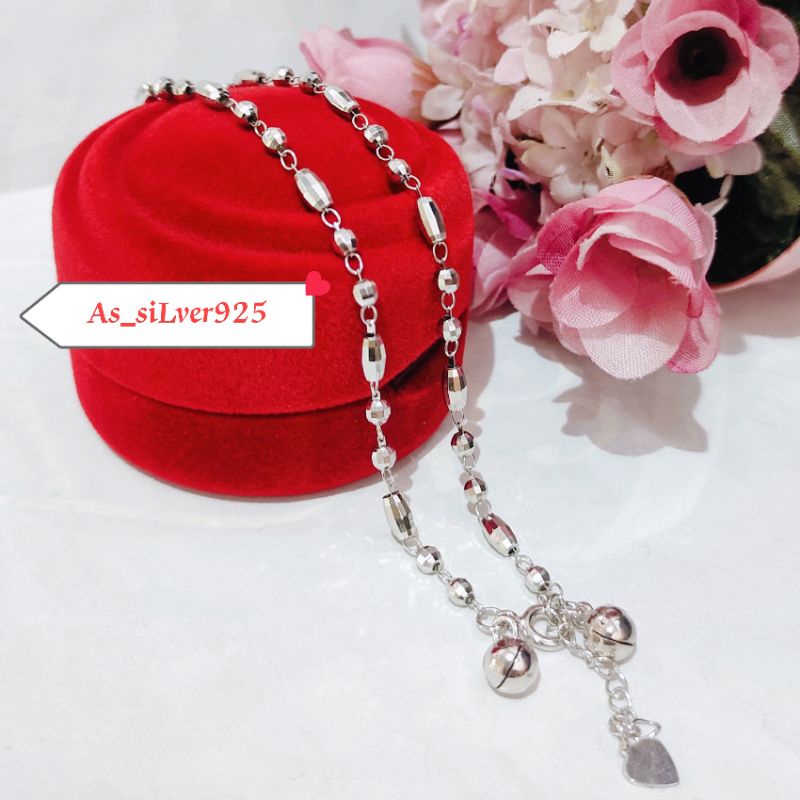 GELANG KAKI PERAK BARCELONA D'BALL ASLI SILVER 925 LAPIS MAS PUTIH - GK WANITA