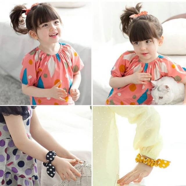 Kunciran Karet Chibi / Karet Rambut / Ikat Rambut Polkadot / Ikat Rambut Chibi / Kunciran Pita