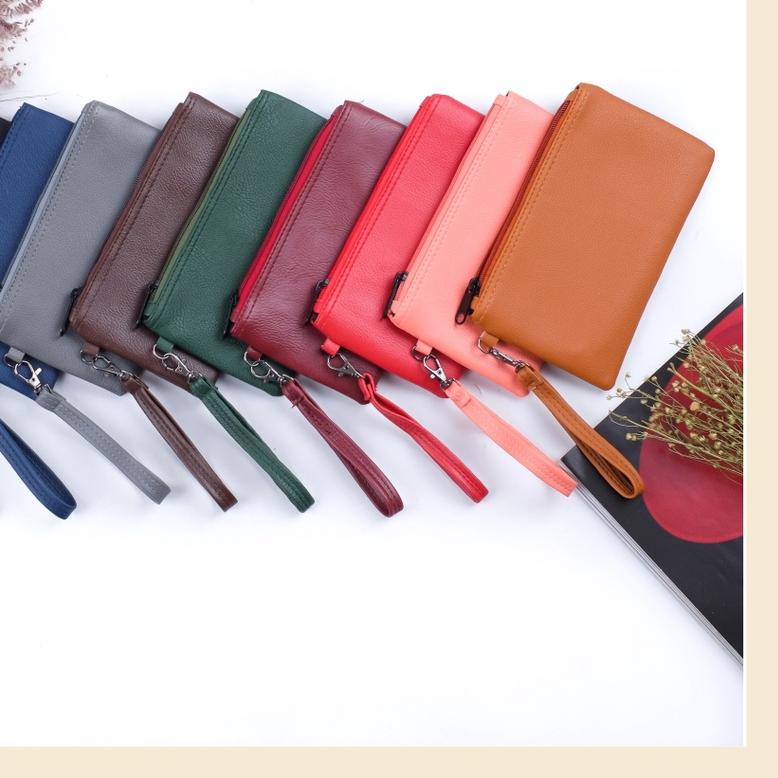 ✶ Pouch Dompet Wallet Tangan Hp dan Uang Koin Besar Inoe berbahan Kain untuk Ibu2 Wanita motif Polos