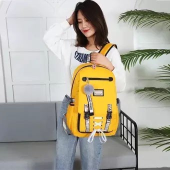 PTS - Ransel Korea Ransel Remaja Tas Korea Perempuan ( TIDAK DENGAN POM POM &amp; GANTUNGAN ) Tas Sekolah