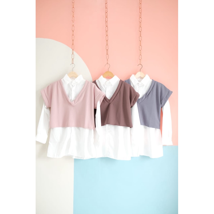 Camel Vest 2 In 1 Blouse Vest Pisah Blouse Wanita Korean Style Terlaris Dan Termurah