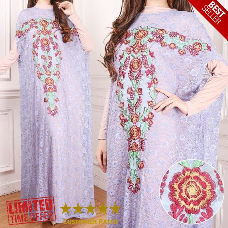 SALE [1 Set Kaftan Alnisa+Manset Lavender SW] kaftan wanita brukat levender
