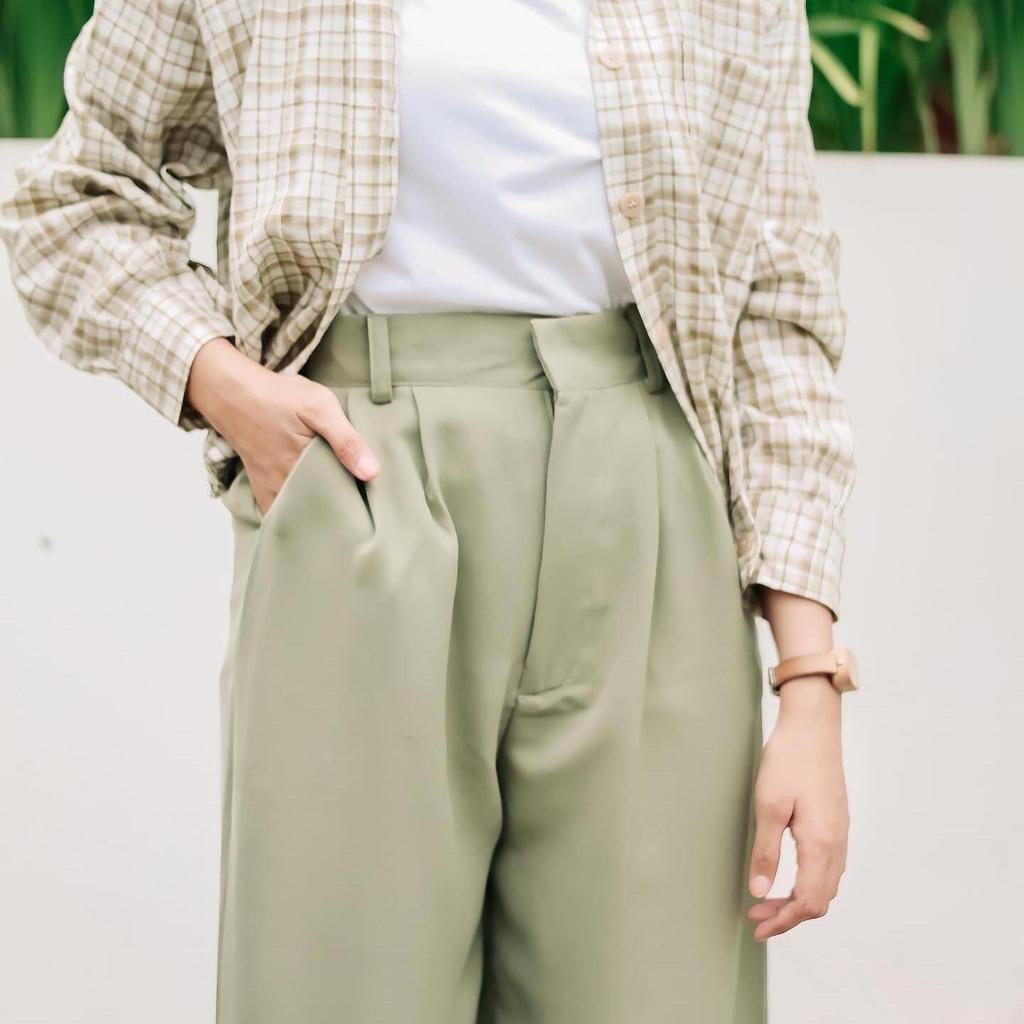 Loose Pants Trousers Wanita - Celana Kulot Anti Kusut -  Celana Kantor Formal Kerja  - Kulot Polyester - Kulot Bahan Jatuh Flowy