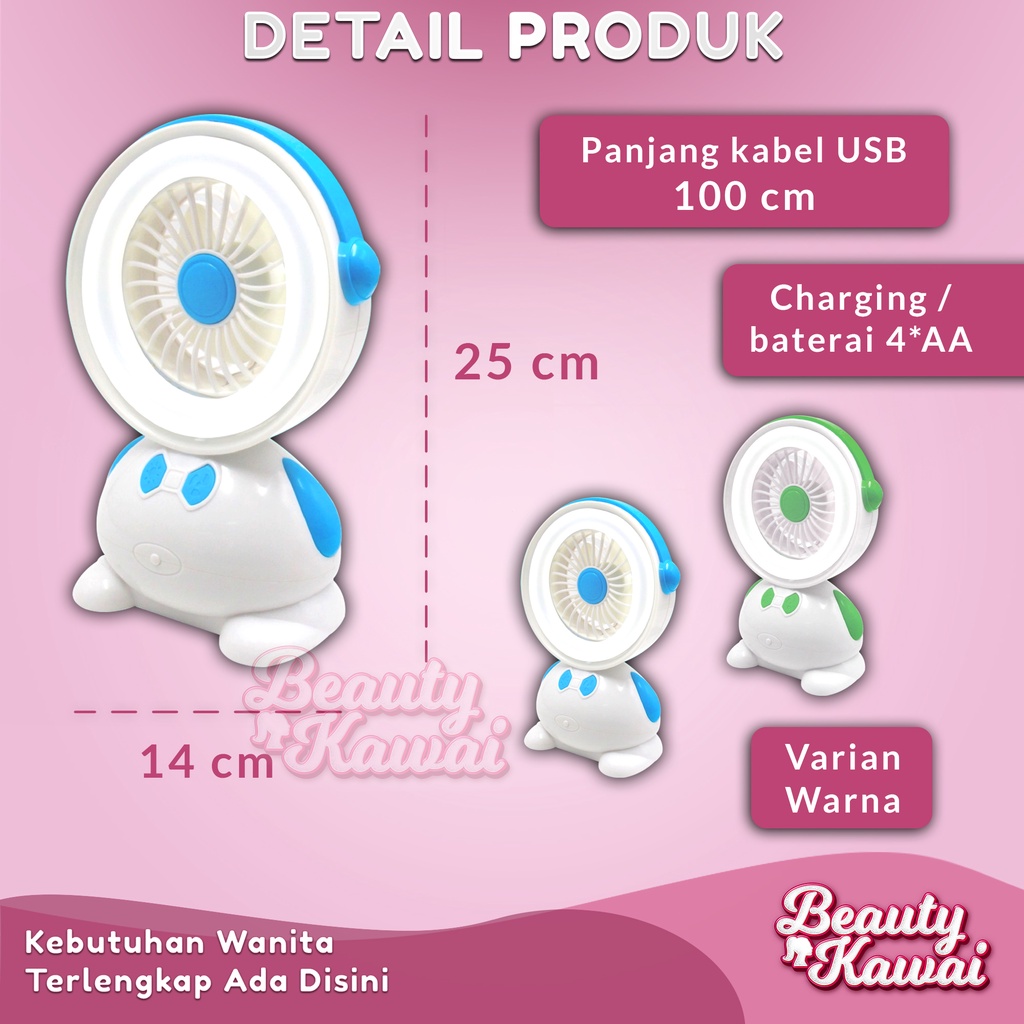 Fan Mini 2 in 1 Bentuk Lucu Baterai USB Kipas Meja Rechargeable