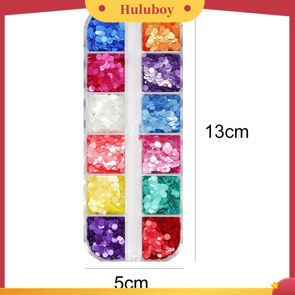 Huluboy Huluboy♡ 12 Grids / Box Serpihan Glitter Sequins Bentuk Bulat Warna Permen Untuk Nail Art