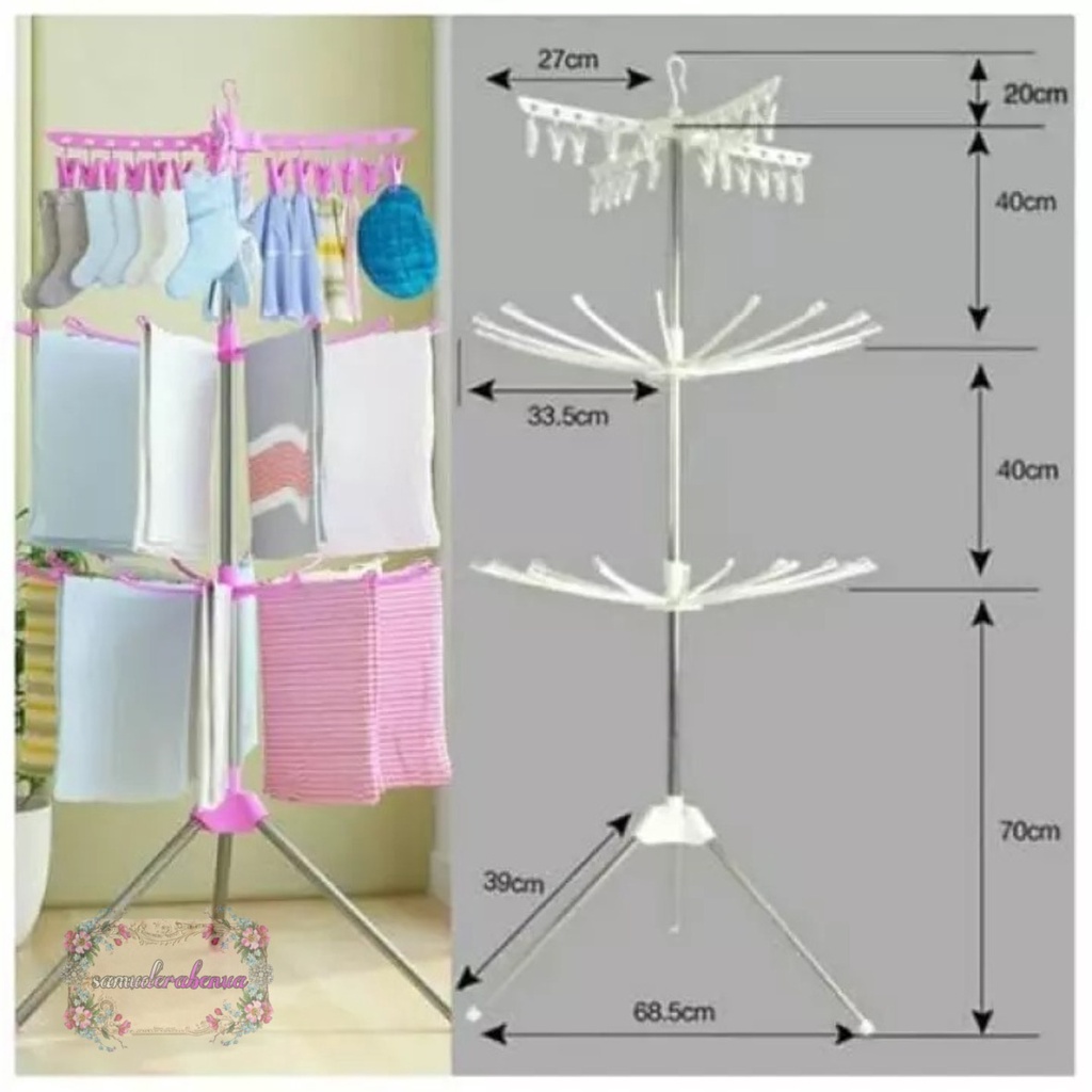 RT91 jemuran hanger gantungan baju putar lipat menara 3 tingkat stand hanger SB3483