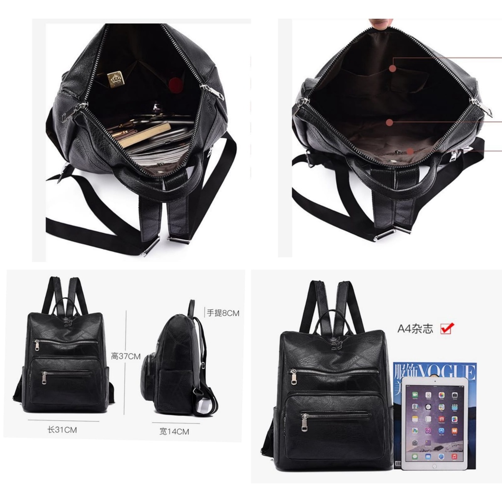 TAS RANSEL WANITA BACKPACK CEWEK KOREA KULIT HITAM SANDRA TA483B5 BESAR IMPORT SEKOLAH KULIAH KERJA GENDONG PUNGGUNG BATAM BRANDED PREMIUM REMAJA KEKINIAN