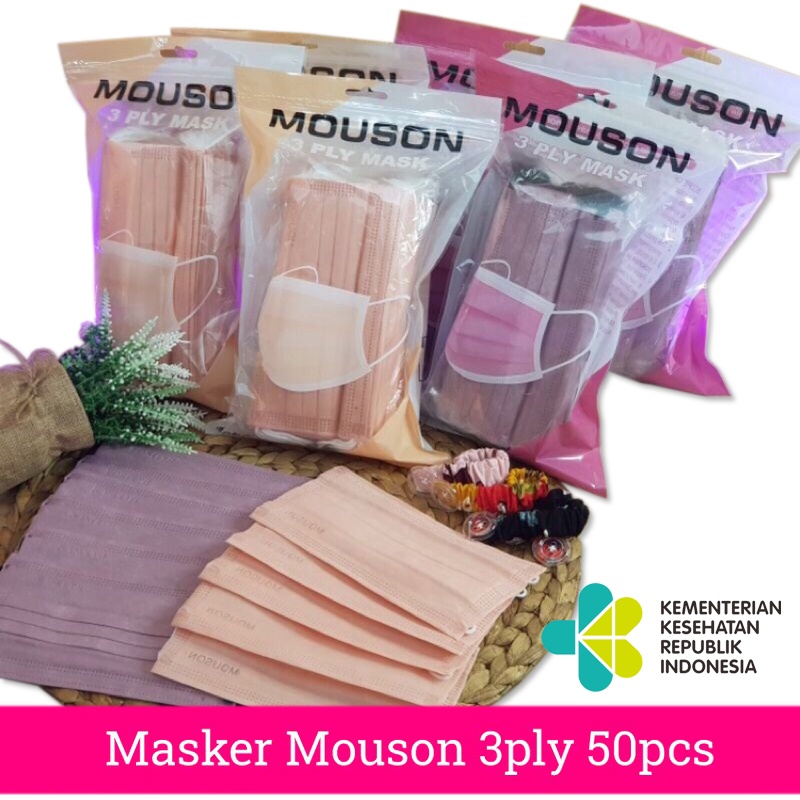 Masker mouson 50pcs 3ply/masker dewasa polos/masker earloop