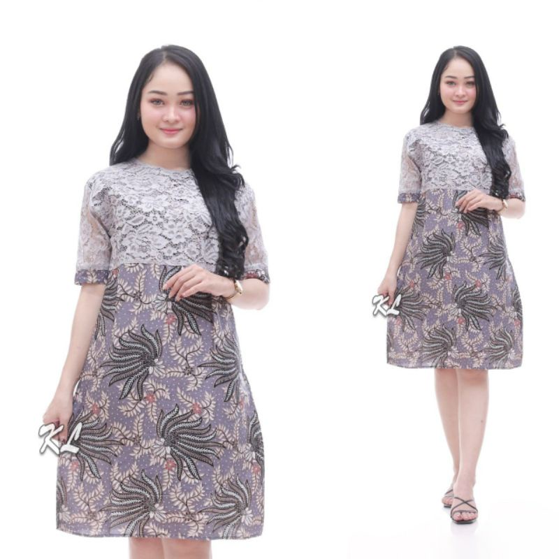 dress batik modern wanita flare murah grosir lace brukat jumbo YUMNA COUPLE