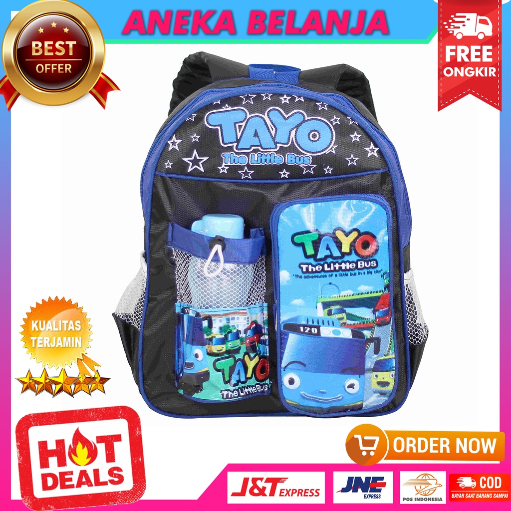 BONUS Botol Minum | Tas Ransel Fahion Anak Tas Backpack Little Bus Biru Cowok Laki Laki Lucu Imut