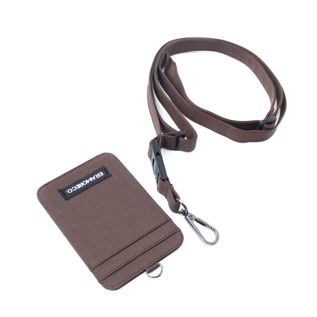 EMID102 name tag gantungan dompet ID card holder tali lanyard kartu coklat