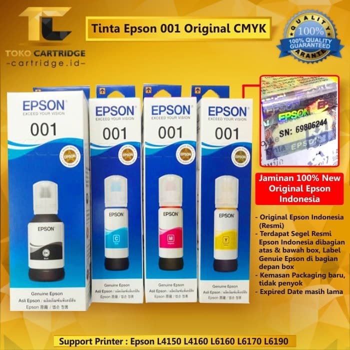 Tinta Epson 001 Original atau Tinta L4150 L4160 L6160 L6170 Original