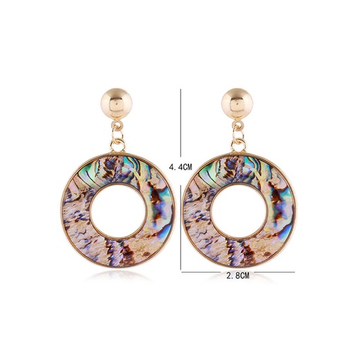 LRC Anting Tusuk Fashion Golden Shell Round Hollow Alloy Earrings A61240