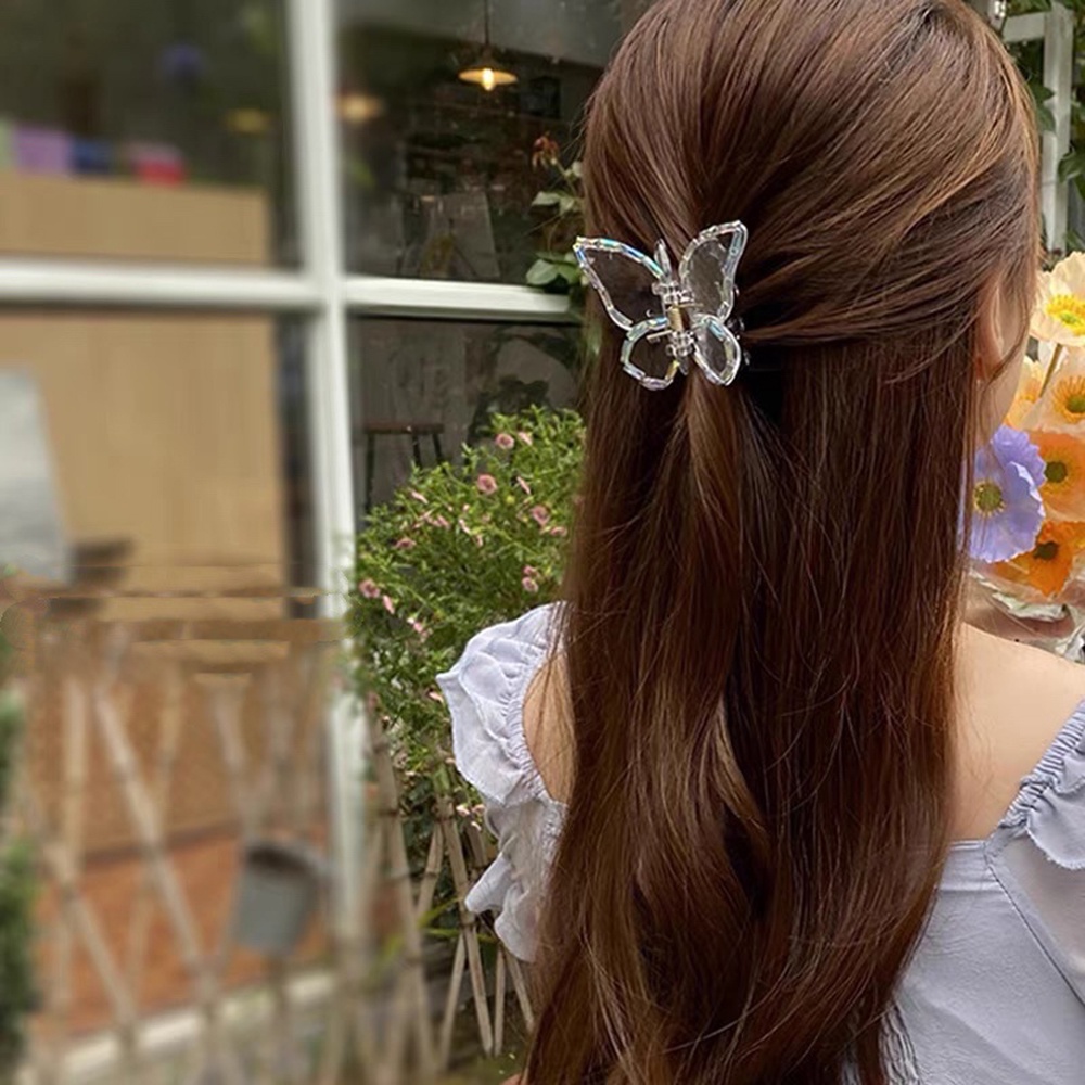 【COD Tangding】Chic Korea Pearl Butterfly Catch Clip Transparent Water Diamond Shark Hair Clip INS Summer Hair Catch