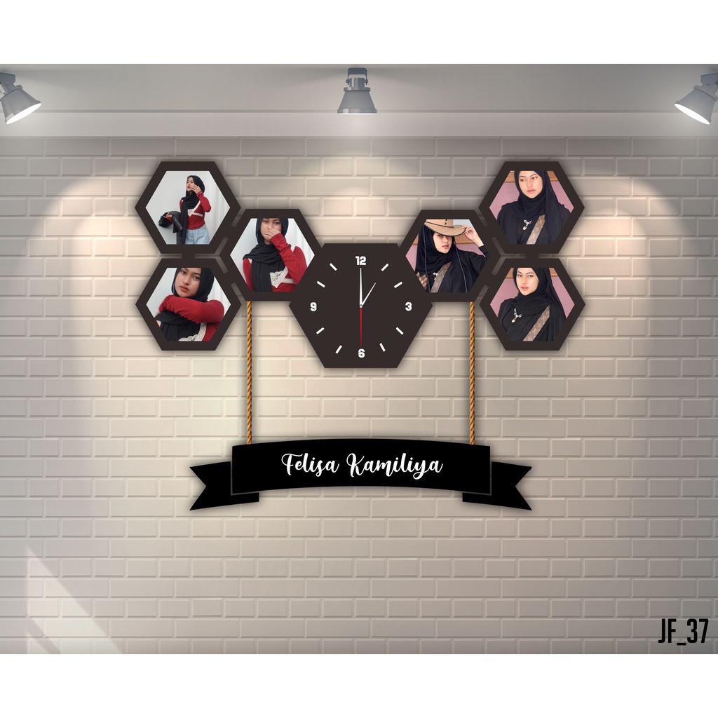 Jam Dinding Frame Custom Foto Pernikahan Keluarga Ulangtahun JF37