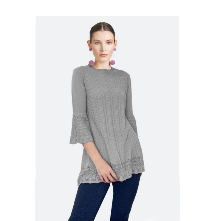 Amelie green n grey crochet knit bellsleeve top