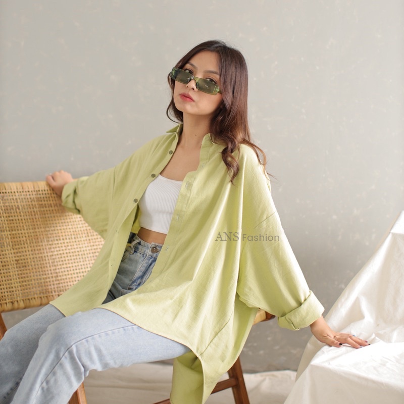 Kemeja Wanita Linen Oversize Olivia Shirt Linen Pocket