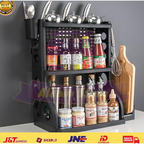 

READY BAYAR DITEMPAT rak bumbu dapur serbaguna 3 susun plastik set peralatan masak Mini - Beige,