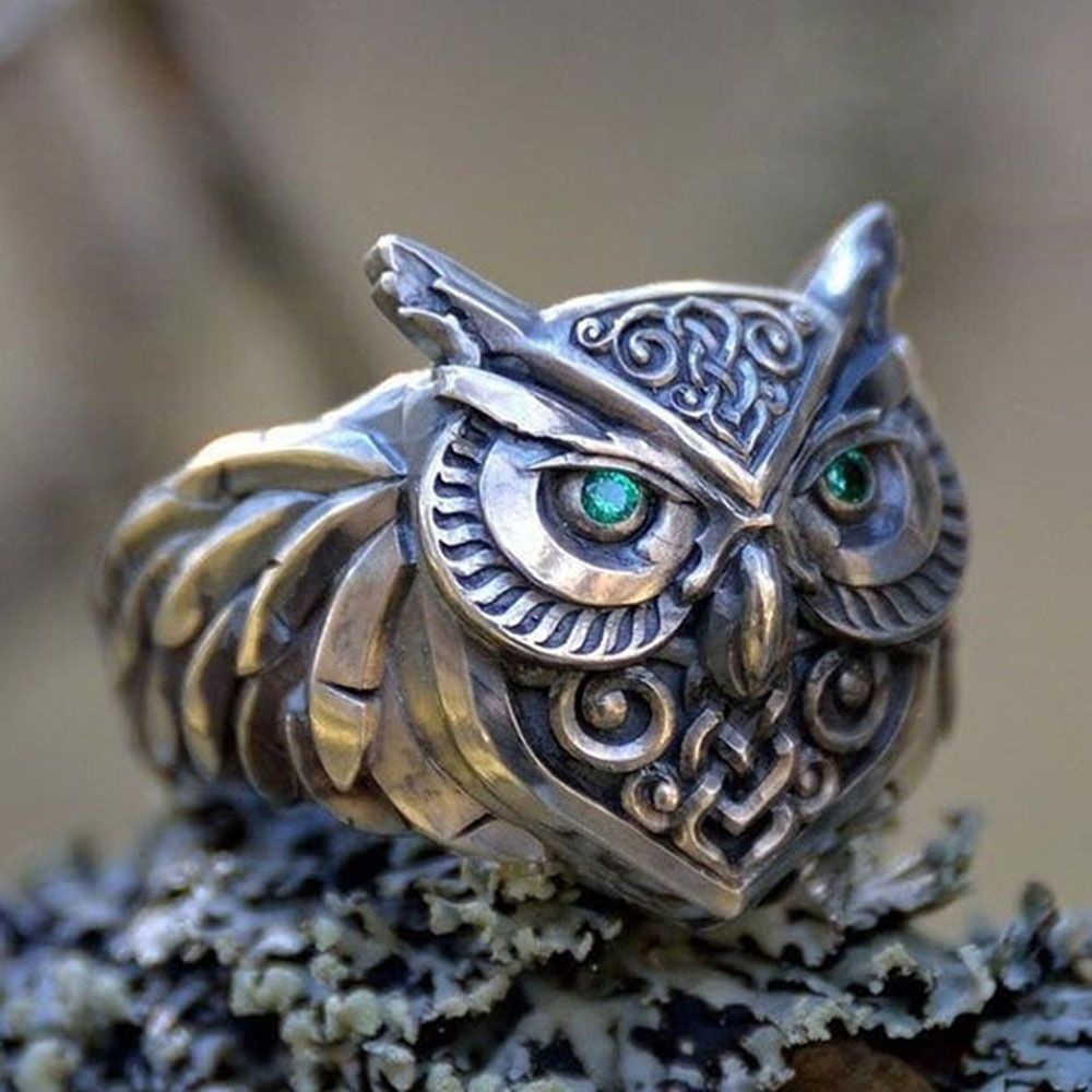 Cincin Desain Burung Hantu Gaya Gothic Punk Retro Hip Hop Dapat Disesuaikan Untuk Pria Dan Wanita