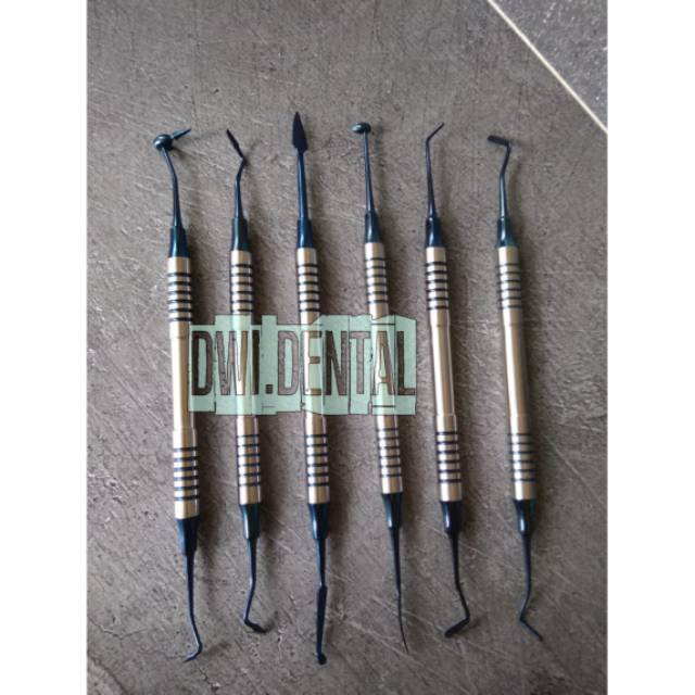 Dental set instrumen filling composite biru/ gold anti lengket