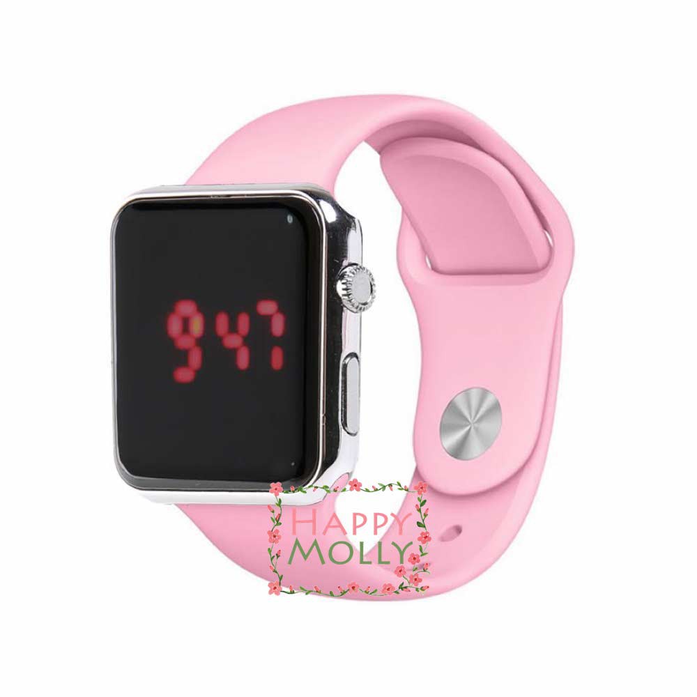 LED Watch [ Baby Pink Silver ] Jam Tangan Digital Pria &amp; Wanita - Strap Rubber - FREE STRAP