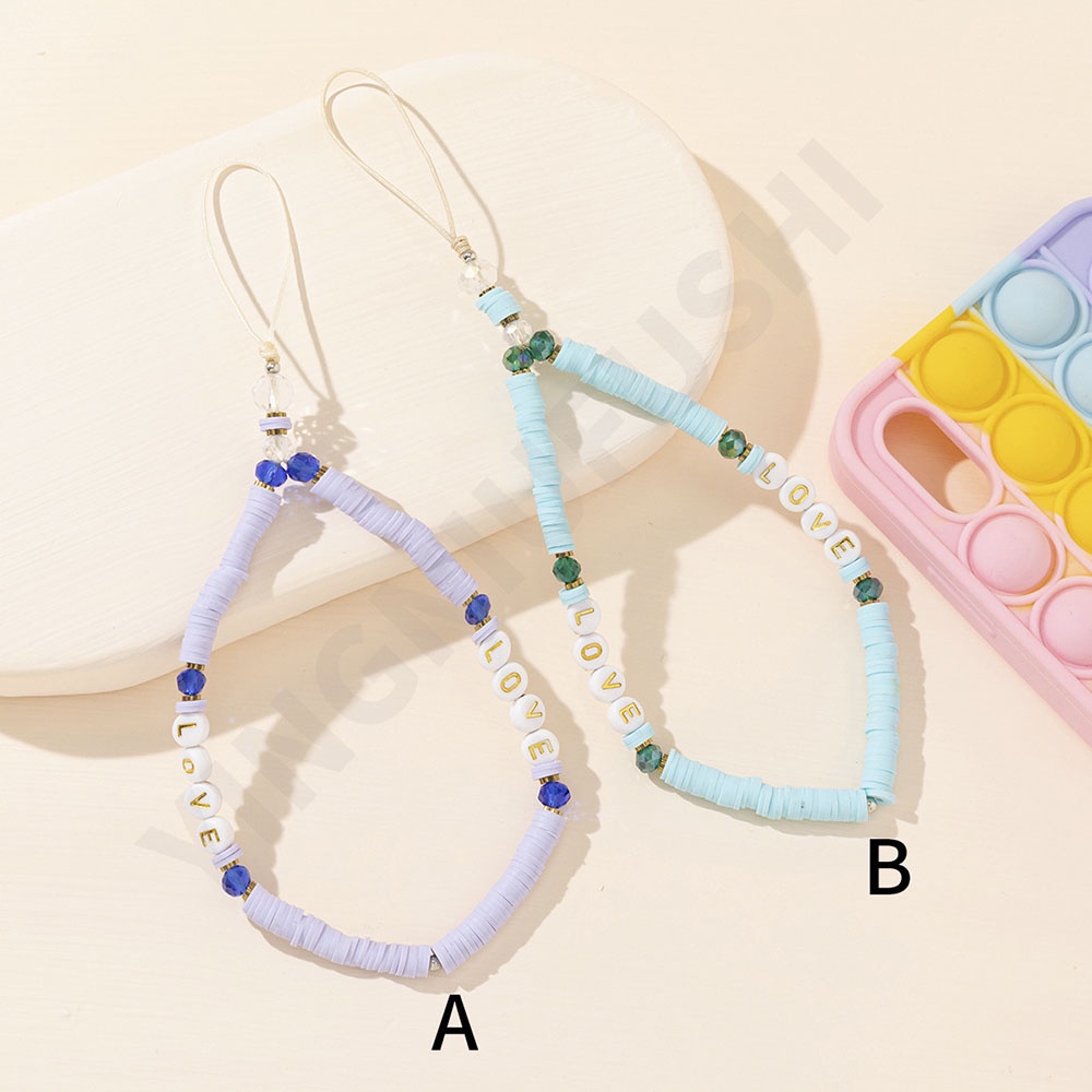 【COD Tangding】【COD Tangding】Tali Lanyard Handphone Bahan Akrilik Warna Ungu / Biru Untuk Wanita