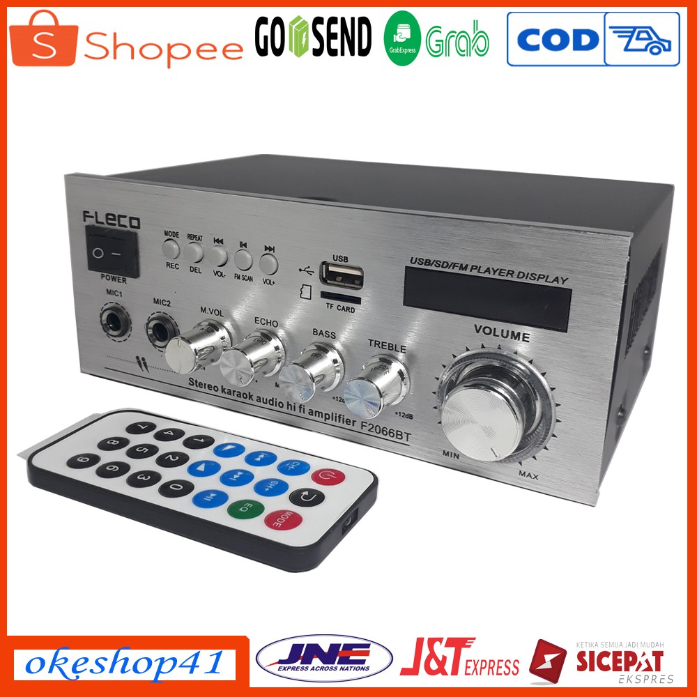 Fleco 2066BT Amplifier Daya Bluetooth Hitam dengan FM Radio dan Port USB/TF
