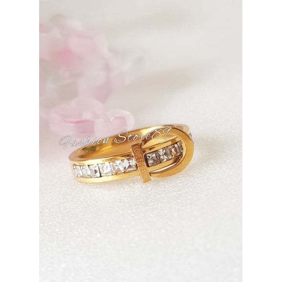 Cincin Fashion Impor Model Sabuk permata cincin Dewasa Fashion impor antikarat Premium Titanium gold