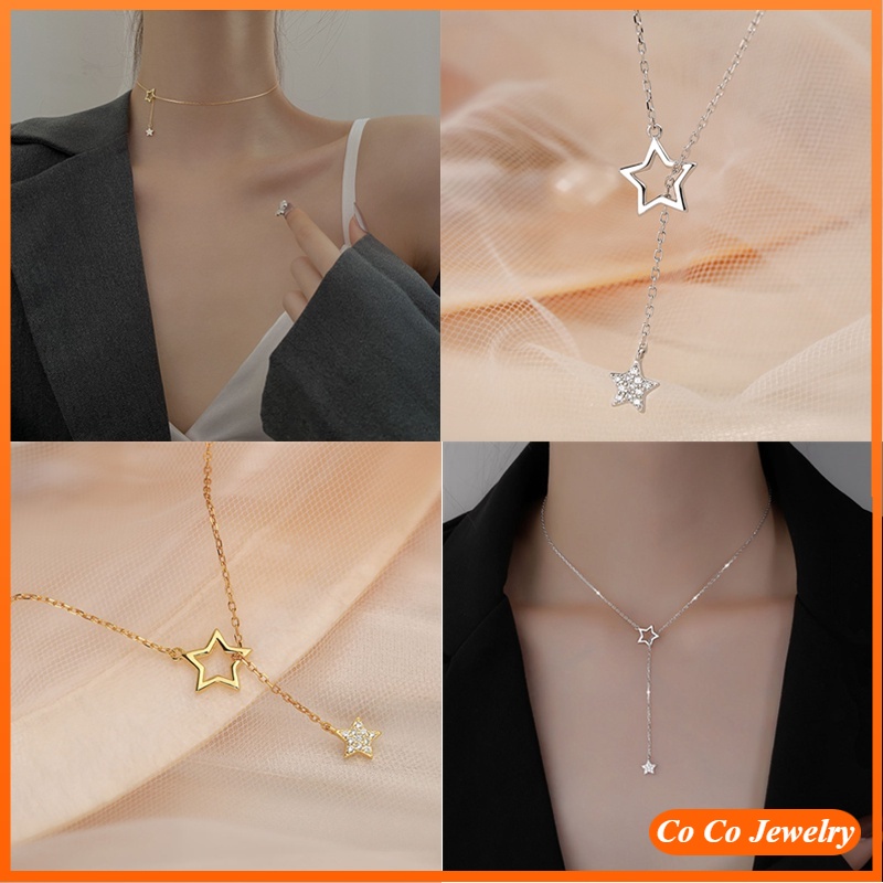 Flash Diamond Star Necklace Tassel Clavicle Chain Ins Simple Temperament Girl and Woman Fashion Accessories Jewelry