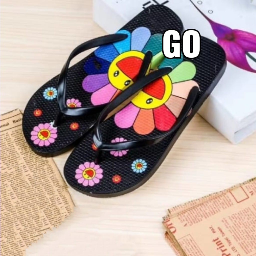 gof PUFFY Import COUPLE ROSE Sandal Wanita Murah Japit Casual Teplek Sendal Cewek Flat Jepit