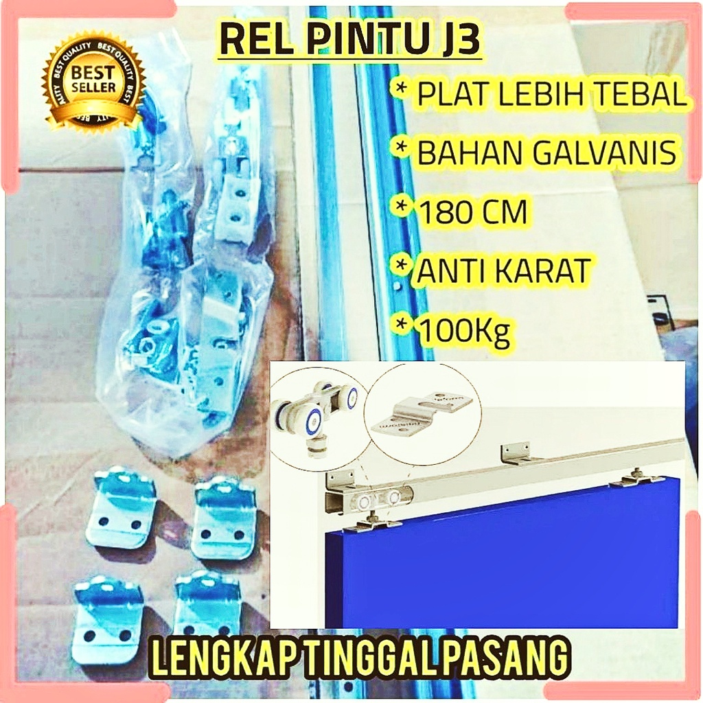 Rel Pintu Sleding Rel Geser J3 180cm Satu Set Lengkap