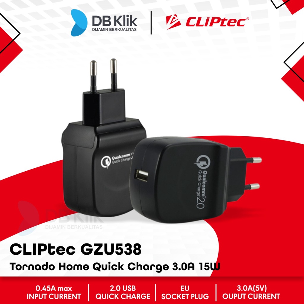 Charger CLIPtec GZU538 Tornado Home Quick Charge 3.0A 15W - GZU 538