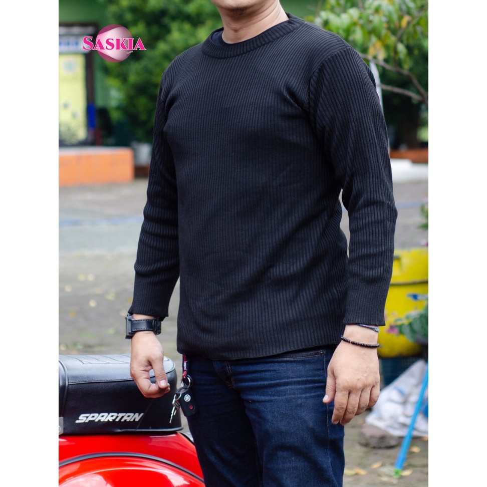sweater oblong rajut /salur hitam