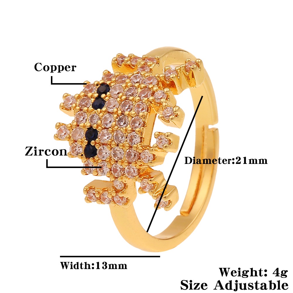 Kartun baru perhiasan tangan geometris pribadi ring kreatif bertatahkan zircon cincin kecil cincin H